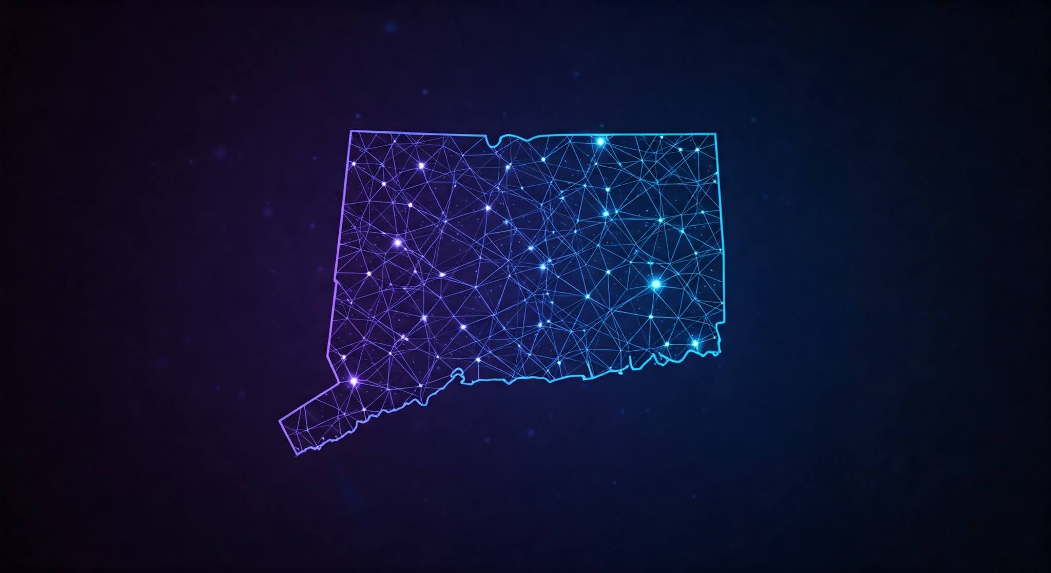 Abstract representation of neural network connections in the shape of Connecticut